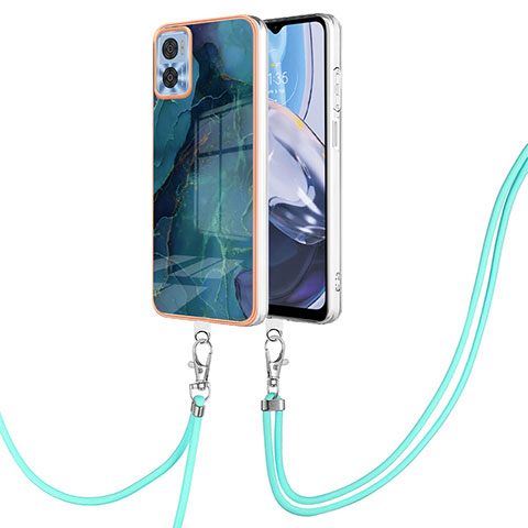 Handyhülle Silikon Hülle Gummi Schutzhülle Flexible Modisch Muster mit Schlüsselband Lanyard YB7 für Motorola Moto E22i Grün