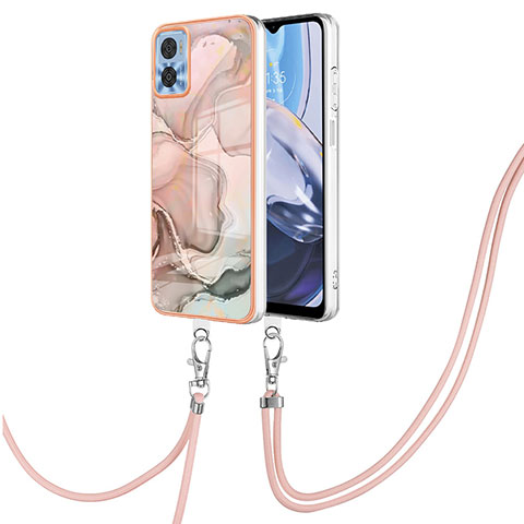 Handyhülle Silikon Hülle Gummi Schutzhülle Flexible Modisch Muster mit Schlüsselband Lanyard YB7 für Motorola Moto E22i Rosa