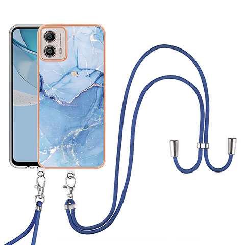 Handyhülle Silikon Hülle Gummi Schutzhülle Flexible Modisch Muster mit Schlüsselband Lanyard YB7 für Motorola Moto G53 5G Blau