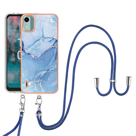 Handyhülle Silikon Hülle Gummi Schutzhülle Flexible Modisch Muster mit Schlüsselband Lanyard YB7 für Nokia C12 Plus Blau