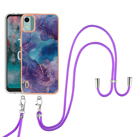 Handyhülle Silikon Hülle Gummi Schutzhülle Flexible Modisch Muster mit Schlüsselband Lanyard YB7 für Nokia C12 Violett