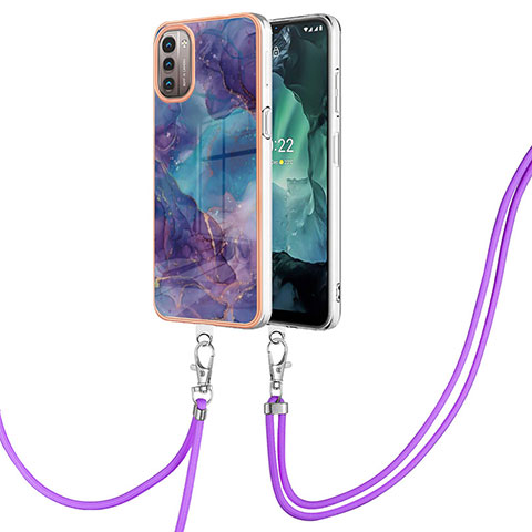 Handyhülle Silikon Hülle Gummi Schutzhülle Flexible Modisch Muster mit Schlüsselband Lanyard YB7 für Nokia G11 Violett