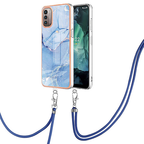 Handyhülle Silikon Hülle Gummi Schutzhülle Flexible Modisch Muster mit Schlüsselband Lanyard YB7 für Nokia G21 Blau