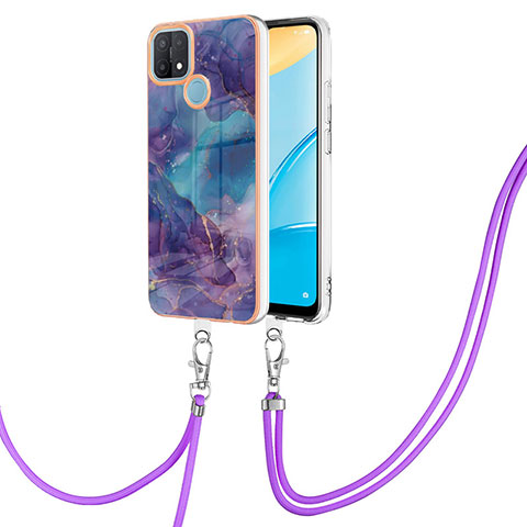 Handyhülle Silikon Hülle Gummi Schutzhülle Flexible Modisch Muster mit Schlüsselband Lanyard YB7 für Oppo A15 Violett