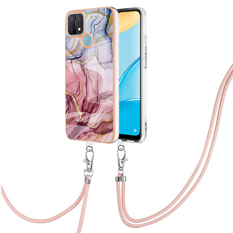 Handyhülle Silikon Hülle Gummi Schutzhülle Flexible Modisch Muster mit Schlüsselband Lanyard YB7 für Oppo A35 Helles Lila