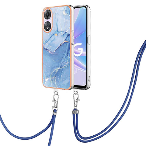 Handyhülle Silikon Hülle Gummi Schutzhülle Flexible Modisch Muster mit Schlüsselband Lanyard YB7 für Oppo A58 5G Blau