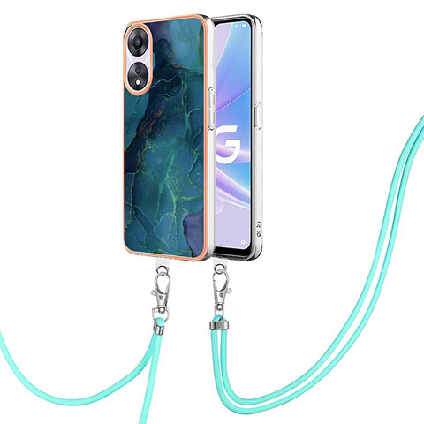 Handyhülle Silikon Hülle Gummi Schutzhülle Flexible Modisch Muster mit Schlüsselband Lanyard YB7 für Oppo A58 5G Grün