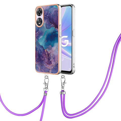 Handyhülle Silikon Hülle Gummi Schutzhülle Flexible Modisch Muster mit Schlüsselband Lanyard YB7 für Oppo A58 5G Violett