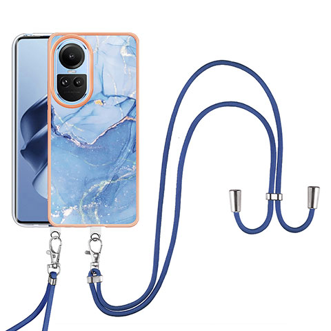 Handyhülle Silikon Hülle Gummi Schutzhülle Flexible Modisch Muster mit Schlüsselband Lanyard YB7 für Oppo Reno10 5G Blau