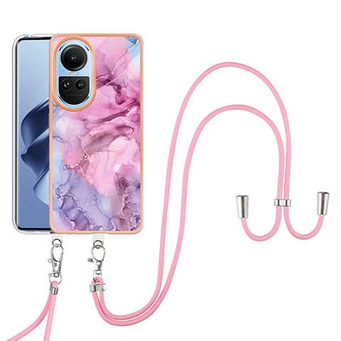 Handyhülle Silikon Hülle Gummi Schutzhülle Flexible Modisch Muster mit Schlüsselband Lanyard YB7 für Oppo Reno10 5G Rosa