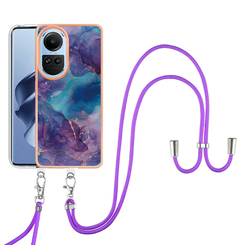 Handyhülle Silikon Hülle Gummi Schutzhülle Flexible Modisch Muster mit Schlüsselband Lanyard YB7 für Oppo Reno10 5G Violett