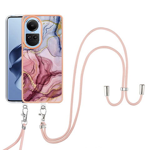 Handyhülle Silikon Hülle Gummi Schutzhülle Flexible Modisch Muster mit Schlüsselband Lanyard YB7 für Oppo Reno10 Pro 5G Helles Lila