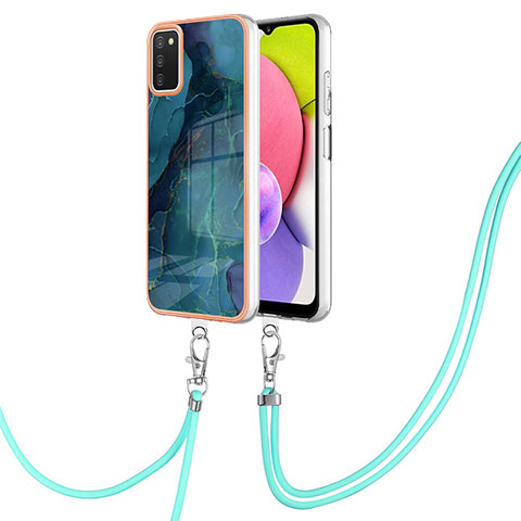 Handyhülle Silikon Hülle Gummi Schutzhülle Flexible Modisch Muster mit Schlüsselband Lanyard YB7 für Samsung Galaxy A02s Grün