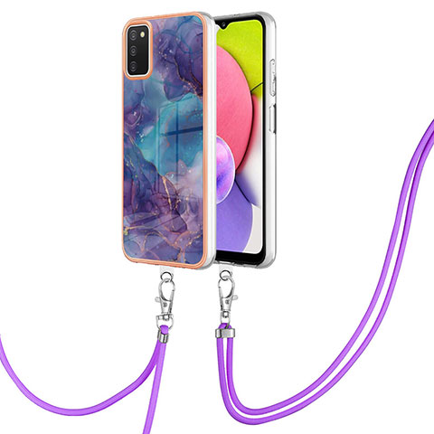 Handyhülle Silikon Hülle Gummi Schutzhülle Flexible Modisch Muster mit Schlüsselband Lanyard YB7 für Samsung Galaxy A02s Violett