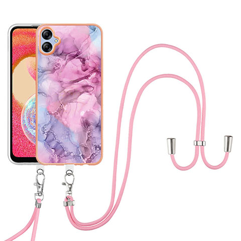 Handyhülle Silikon Hülle Gummi Schutzhülle Flexible Modisch Muster mit Schlüsselband Lanyard YB7 für Samsung Galaxy A04 4G Helles Lila