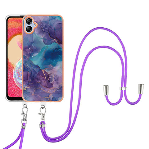 Handyhülle Silikon Hülle Gummi Schutzhülle Flexible Modisch Muster mit Schlüsselband Lanyard YB7 für Samsung Galaxy A04E Violett