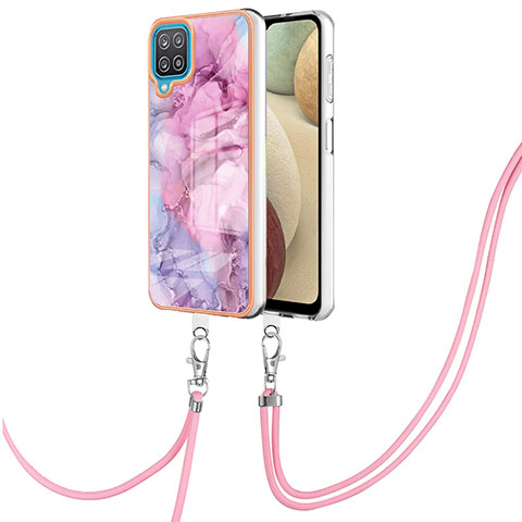 Handyhülle Silikon Hülle Gummi Schutzhülle Flexible Modisch Muster mit Schlüsselband Lanyard YB7 für Samsung Galaxy A12 5G Helles Lila