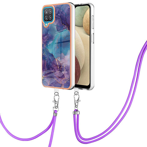 Handyhülle Silikon Hülle Gummi Schutzhülle Flexible Modisch Muster mit Schlüsselband Lanyard YB7 für Samsung Galaxy A12 5G Violett