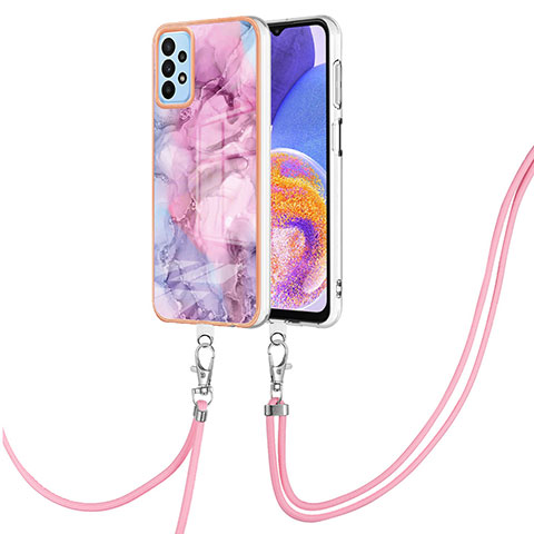 Handyhülle Silikon Hülle Gummi Schutzhülle Flexible Modisch Muster mit Schlüsselband Lanyard YB7 für Samsung Galaxy A13 4G Helles Lila