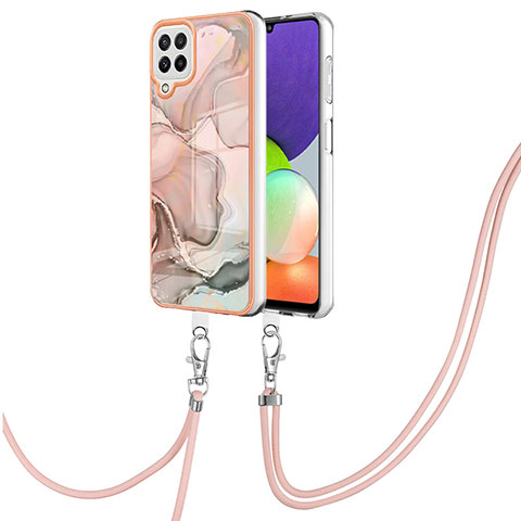 Handyhülle Silikon Hülle Gummi Schutzhülle Flexible Modisch Muster mit Schlüsselband Lanyard YB7 für Samsung Galaxy A22 4G Rosa