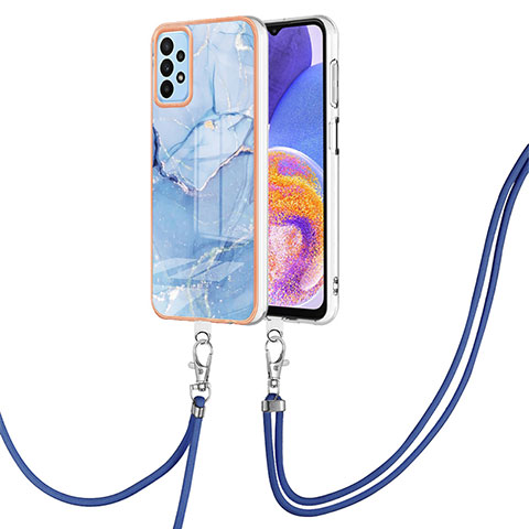 Handyhülle Silikon Hülle Gummi Schutzhülle Flexible Modisch Muster mit Schlüsselband Lanyard YB7 für Samsung Galaxy A23 4G Blau