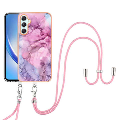 Handyhülle Silikon Hülle Gummi Schutzhülle Flexible Modisch Muster mit Schlüsselband Lanyard YB7 für Samsung Galaxy A24 4G Helles Lila