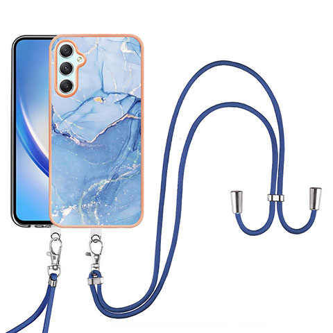 Handyhülle Silikon Hülle Gummi Schutzhülle Flexible Modisch Muster mit Schlüsselband Lanyard YB7 für Samsung Galaxy A25 5G Blau