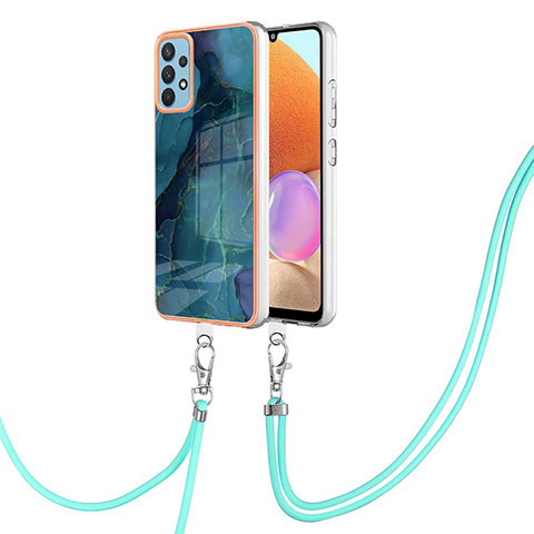 Handyhülle Silikon Hülle Gummi Schutzhülle Flexible Modisch Muster mit Schlüsselband Lanyard YB7 für Samsung Galaxy A32 4G Grün