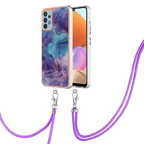 Handyhülle Silikon Hülle Gummi Schutzhülle Flexible Modisch Muster mit Schlüsselband Lanyard YB7 für Samsung Galaxy A32 4G Violett