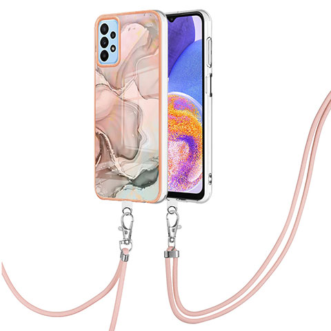 Handyhülle Silikon Hülle Gummi Schutzhülle Flexible Modisch Muster mit Schlüsselband Lanyard YB7 für Samsung Galaxy A32 5G Rosa