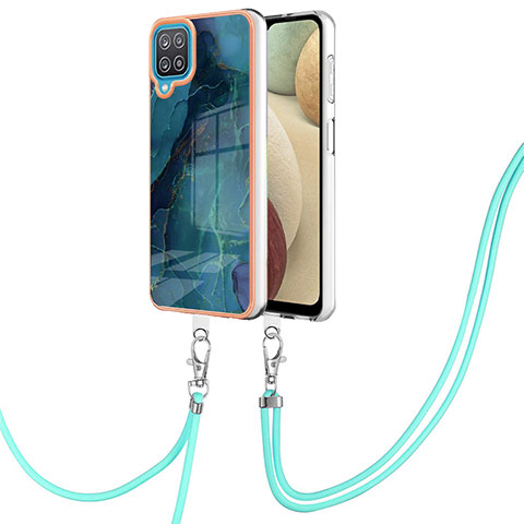 Handyhülle Silikon Hülle Gummi Schutzhülle Flexible Modisch Muster mit Schlüsselband Lanyard YB7 für Samsung Galaxy F12 Grün