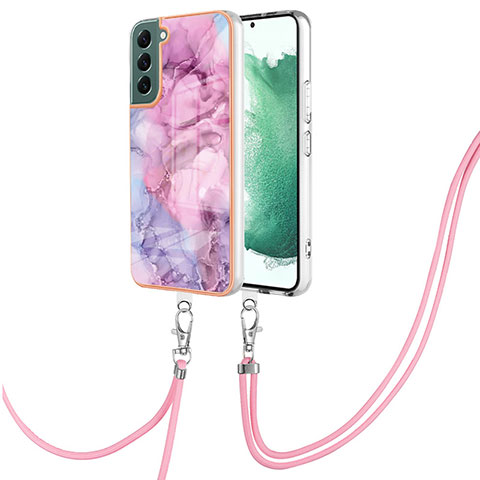 Handyhülle Silikon Hülle Gummi Schutzhülle Flexible Modisch Muster mit Schlüsselband Lanyard YB7 für Samsung Galaxy S22 5G Helles Lila