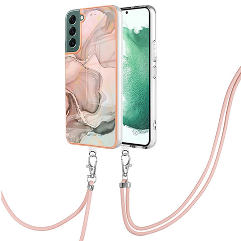 Handyhülle Silikon Hülle Gummi Schutzhülle Flexible Modisch Muster mit Schlüsselband Lanyard YB7 für Samsung Galaxy S22 5G Rosa