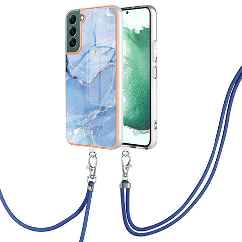 Handyhülle Silikon Hülle Gummi Schutzhülle Flexible Modisch Muster mit Schlüsselband Lanyard YB7 für Samsung Galaxy S22 Plus 5G Blau