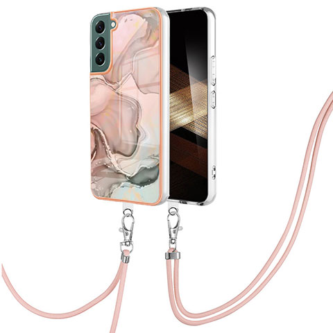 Handyhülle Silikon Hülle Gummi Schutzhülle Flexible Modisch Muster mit Schlüsselband Lanyard YB7 für Samsung Galaxy S24 5G Rosa