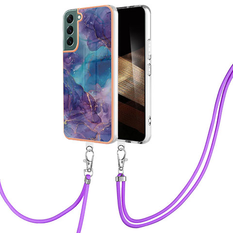 Handyhülle Silikon Hülle Gummi Schutzhülle Flexible Modisch Muster mit Schlüsselband Lanyard YB7 für Samsung Galaxy S24 5G Violett