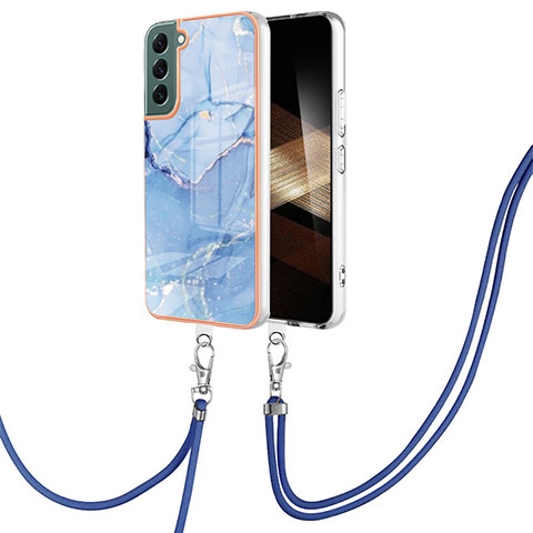 Handyhülle Silikon Hülle Gummi Schutzhülle Flexible Modisch Muster mit Schlüsselband Lanyard YB7 für Samsung Galaxy S24 Plus 5G Blau