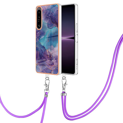 Handyhülle Silikon Hülle Gummi Schutzhülle Flexible Modisch Muster mit Schlüsselband Lanyard YB7 für Sony Xperia 1 IV Violett