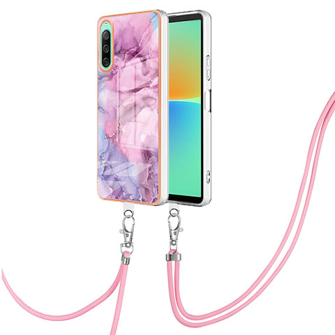 Handyhülle Silikon Hülle Gummi Schutzhülle Flexible Modisch Muster mit Schlüsselband Lanyard YB7 für Sony Xperia 10 IV Helles Lila