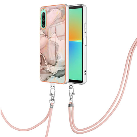 Handyhülle Silikon Hülle Gummi Schutzhülle Flexible Modisch Muster mit Schlüsselband Lanyard YB7 für Sony Xperia 10 IV Rosa