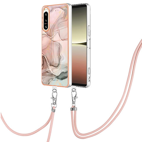 Handyhülle Silikon Hülle Gummi Schutzhülle Flexible Modisch Muster mit Schlüsselband Lanyard YB7 für Sony Xperia 5 IV Rosa