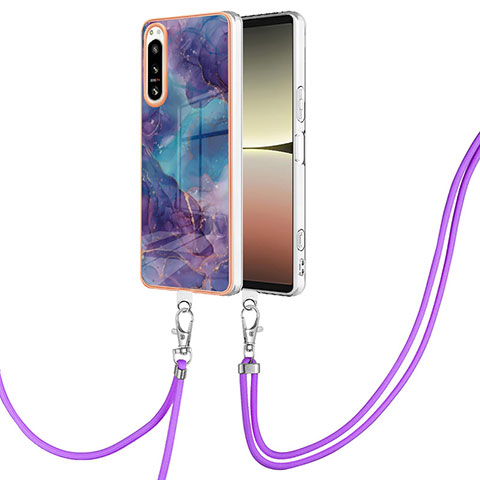 Handyhülle Silikon Hülle Gummi Schutzhülle Flexible Modisch Muster mit Schlüsselband Lanyard YB7 für Sony Xperia 5 IV Violett