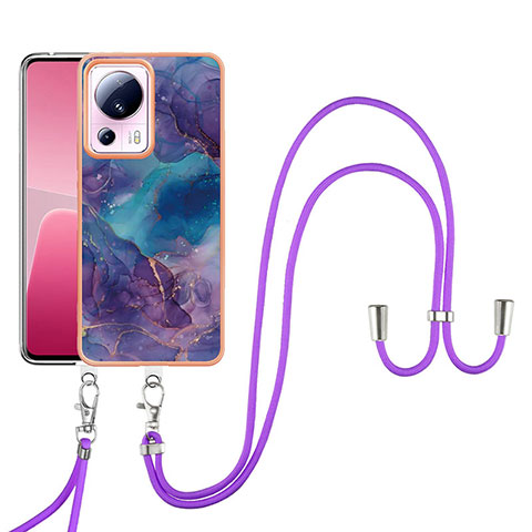 Handyhülle Silikon Hülle Gummi Schutzhülle Flexible Modisch Muster mit Schlüsselband Lanyard YB7 für Xiaomi Civi 2 5G Violett