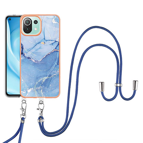 Handyhülle Silikon Hülle Gummi Schutzhülle Flexible Modisch Muster mit Schlüsselband Lanyard YB7 für Xiaomi Mi 11 Lite 4G Blau