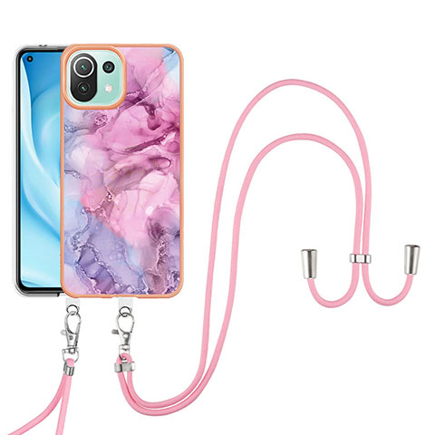 Handyhülle Silikon Hülle Gummi Schutzhülle Flexible Modisch Muster mit Schlüsselband Lanyard YB7 für Xiaomi Mi 11 Lite 5G Helles Lila