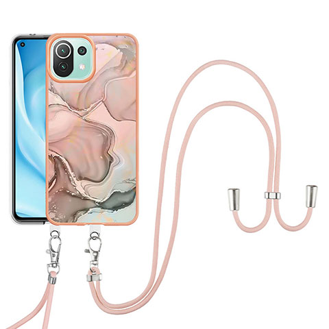 Handyhülle Silikon Hülle Gummi Schutzhülle Flexible Modisch Muster mit Schlüsselband Lanyard YB7 für Xiaomi Mi 11 Lite 5G Rosa