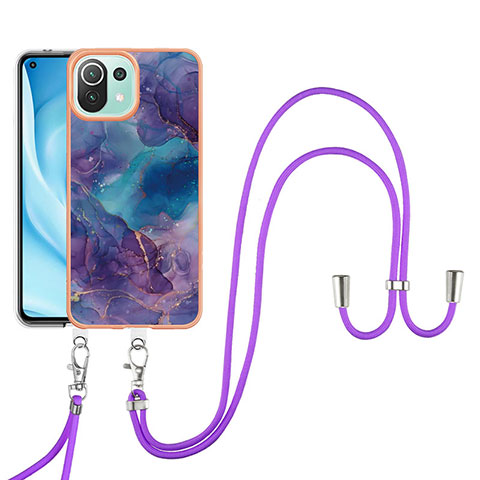 Handyhülle Silikon Hülle Gummi Schutzhülle Flexible Modisch Muster mit Schlüsselband Lanyard YB7 für Xiaomi Mi 11 Lite 5G Violett