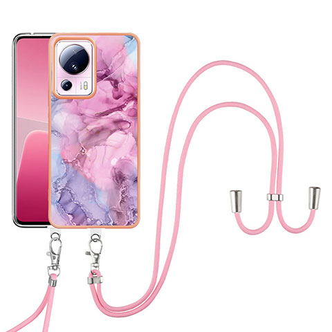 Handyhülle Silikon Hülle Gummi Schutzhülle Flexible Modisch Muster mit Schlüsselband Lanyard YB7 für Xiaomi Mi 13 Lite 5G Helles Lila