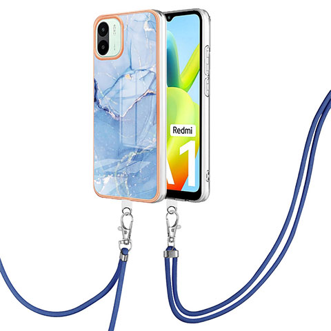 Handyhülle Silikon Hülle Gummi Schutzhülle Flexible Modisch Muster mit Schlüsselband Lanyard YB7 für Xiaomi Poco C50 Blau