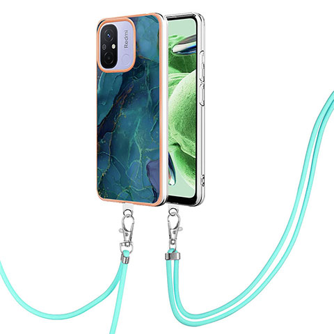 Handyhülle Silikon Hülle Gummi Schutzhülle Flexible Modisch Muster mit Schlüsselband Lanyard YB7 für Xiaomi Poco C55 Grün